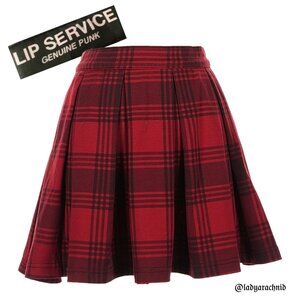 LIP SERVICE soft jersey red plaid pleated circle skirt